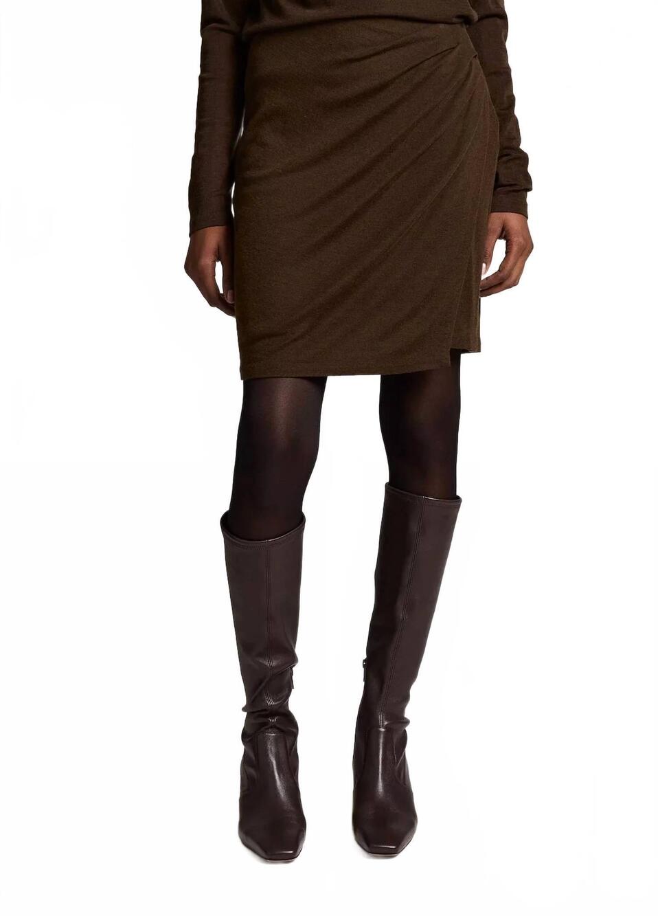 NEW VINCE wool-blend side-drape short skirt in pinewood